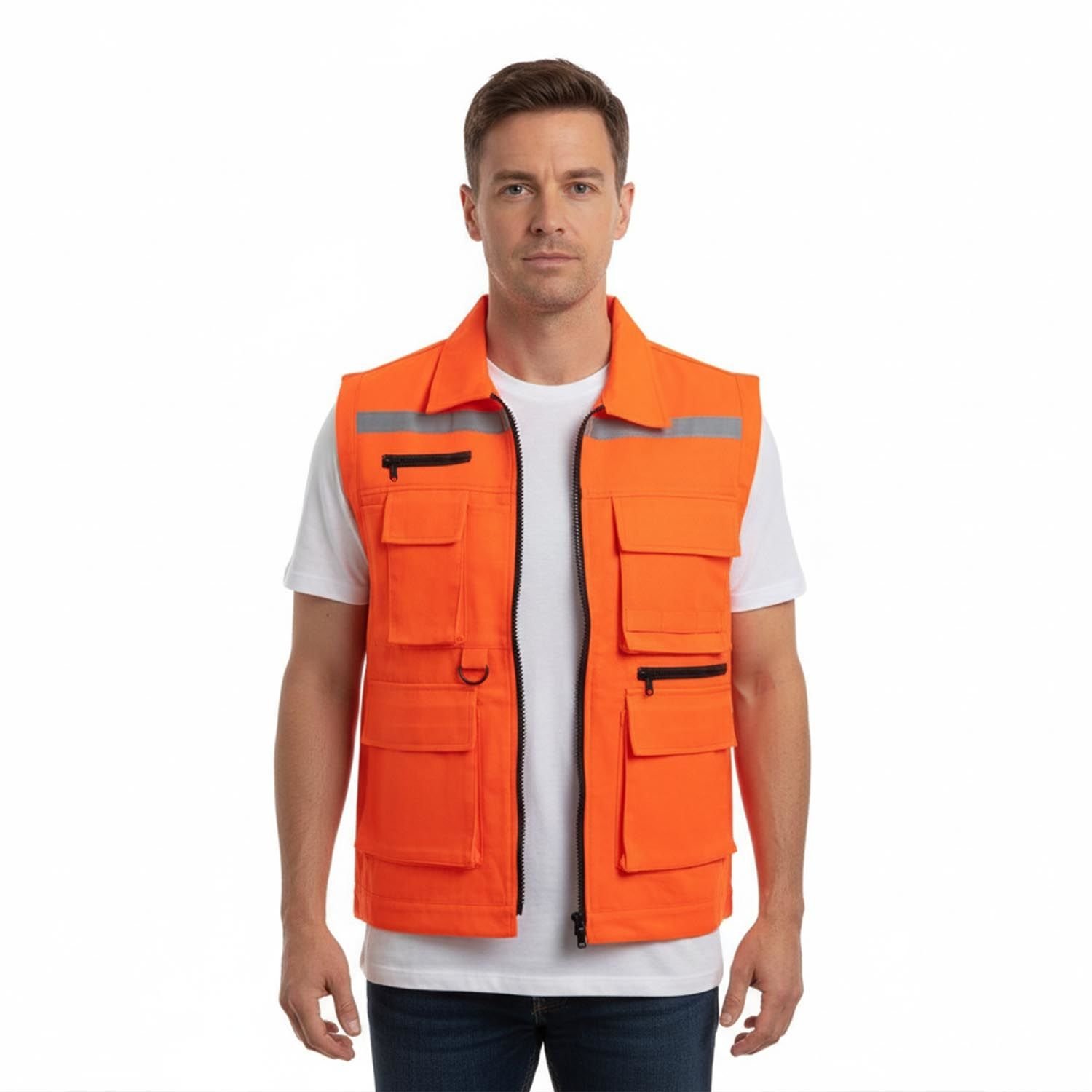 Buriş İş Yeleği Harmandan Karışım Çok Cepli Reflektörlü Yelek