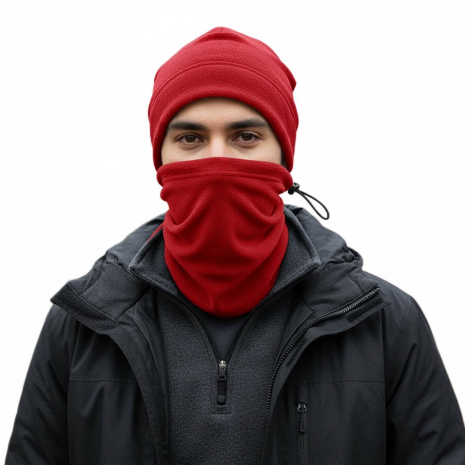 Polar Bere ve Polar Boyunluk Set | İpli Boyunluk Bere Kırmızı