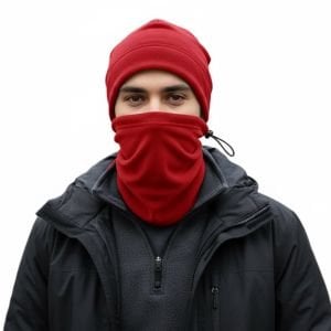 Polar Bere ve Polar Boyunluk Set | İpli Boyunluk Bere Kırmızı