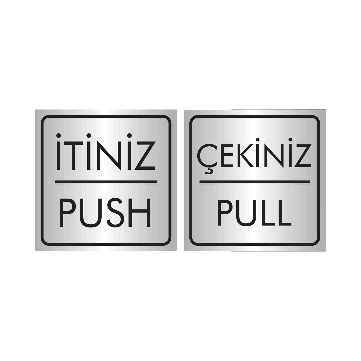 İtiniz / Çekiniz (Push/Pull) 10x10 cm Türkçe/İngilizce Sticker Kapı Etiketi 2'li Set (10'lu Paket)