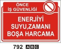 Enerjiyi Suyu Zamanı Boşa Harcama Levhası