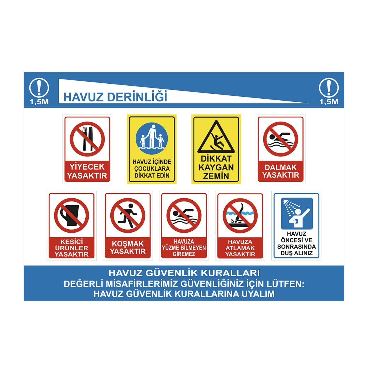 Havuz Güvenlik Kuralları Levha Seti - 1 ( 100x110 cm )