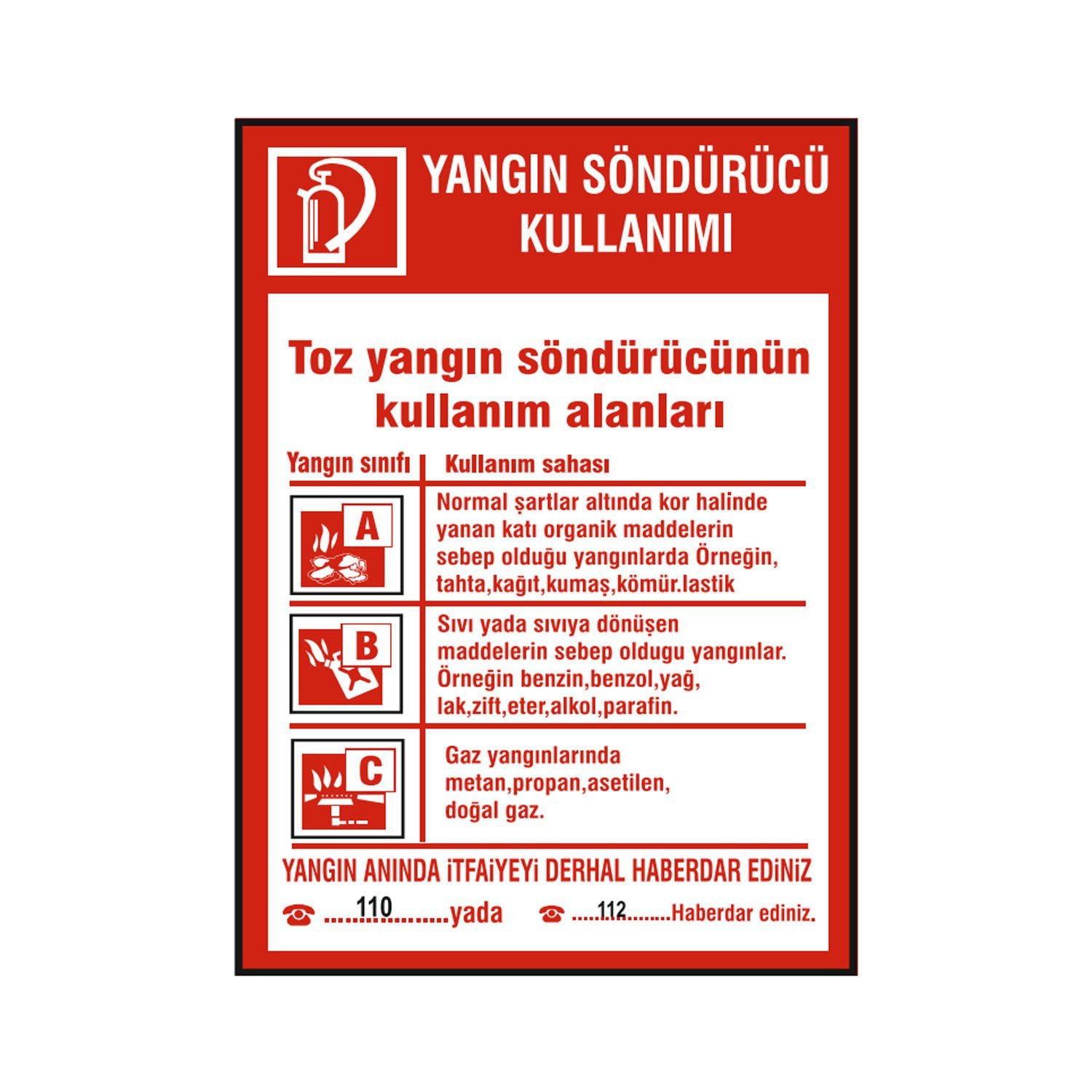 Toz Yangın Söndürücü Kullanımı Levhası