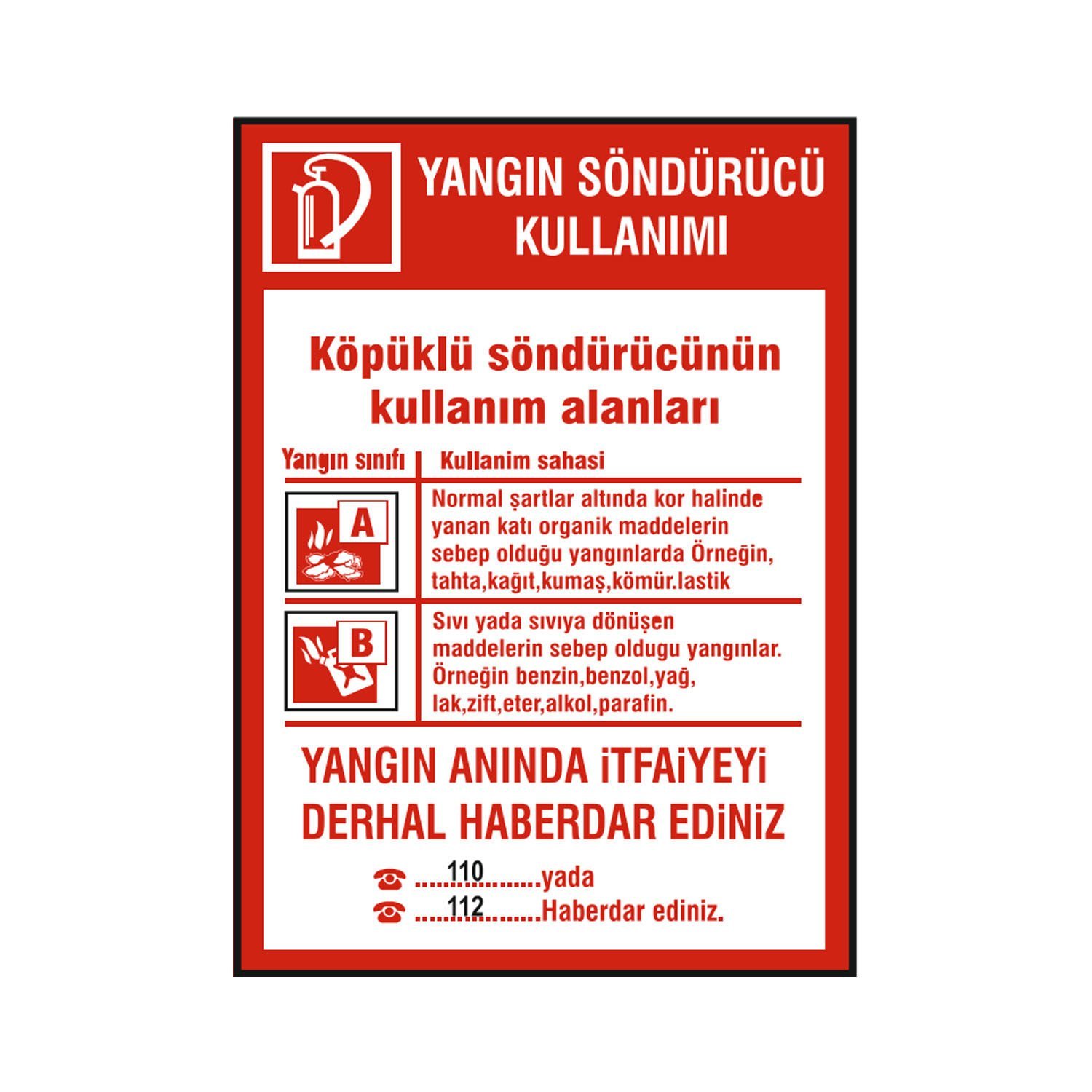 Köpüklü Yangın Söndürücü Kullanımı Levhası