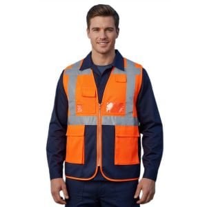 Reflektörlü Mühendis Yeleği Çift Renkli Turuncu Lacivert