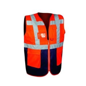 Reflektörlü Mühendis Yeleği Çift Renkli Turuncu Lacivert