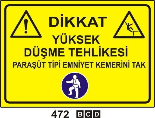 Yüksek Düşme Tehlikesi- Paraşüt Tipi Emniyet Kemerini Tak