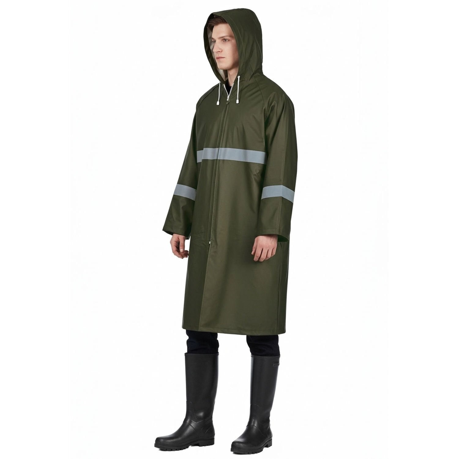 Reflektörlü Balıkçı Pardesü Yağmurluk Haki Renk