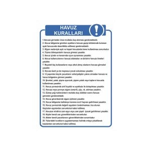 Havuz Uyarı Kuralları Levhası