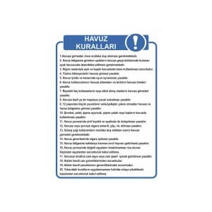 Havuz Kuralları Levhası | Havuz Güvenlik Kuralları Tabelası