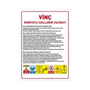 Vinç Emniyetli Kullanım Talimatı Uyarı Levhası