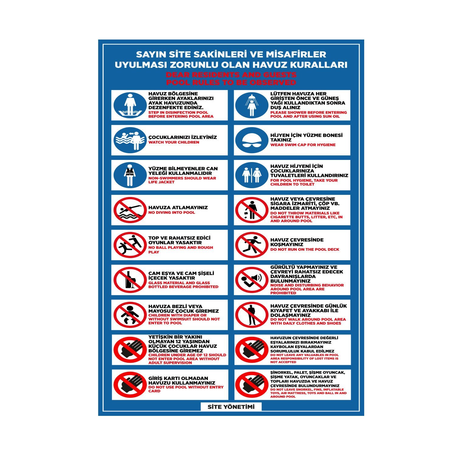 Site Sakinleri Havuz Uyarı Kuralları Levhası