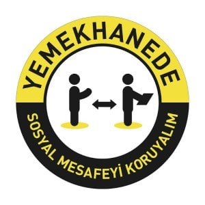 Yemekhane de Sosyal Mesafeyi Koruyalım Zemin Sticker 30x30 Laminasyonlu