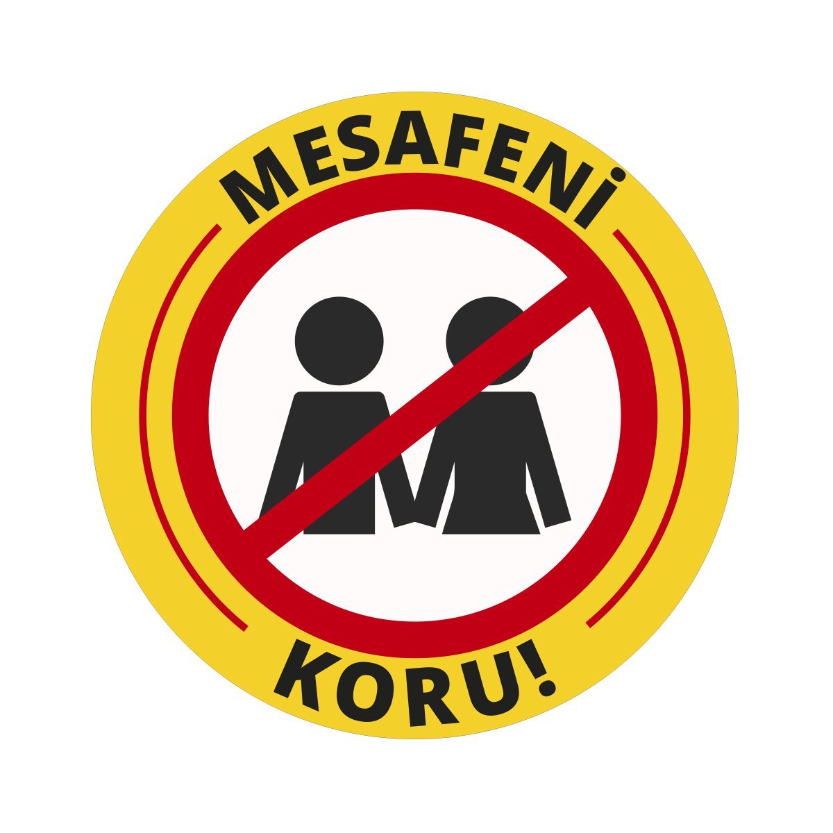 Mesafeni Koru Yuvarlak Zemin Sticker Etiketi 30x30 Laminasyonlu