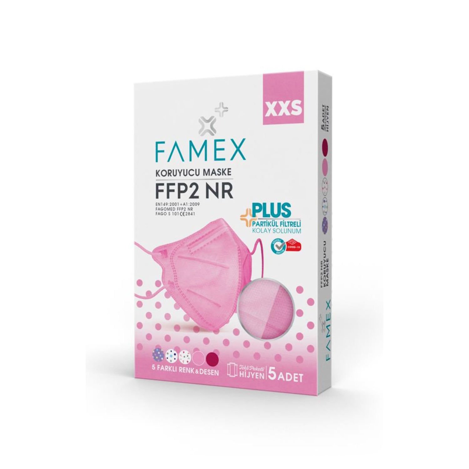 FFP2 N95 Erkek/Kız XSS Çocuk Maskesi 5'li Kız