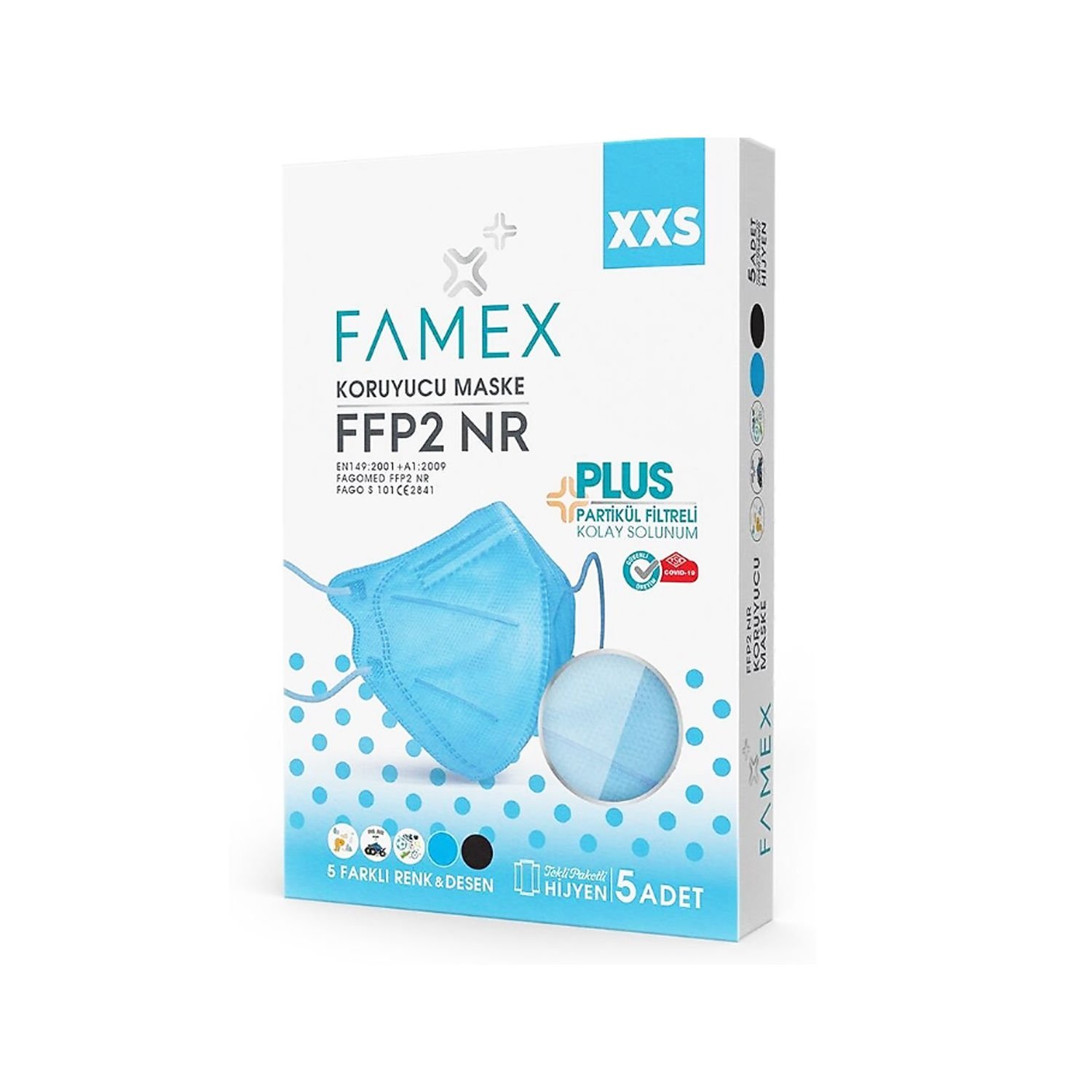 FFP2 N95 Erkek/Kız XSS Çocuk Maskesi 5'li Erkek
