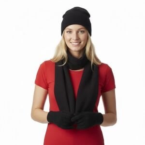 Polar Atkı ve Polar Bere - Yün Örgü Eldiven Set