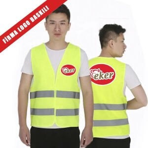 Firma Logolu İkaz Yeleği Sarı Renk | Baskılı İkaz Yeleği | Logolu İkaz Yeleği