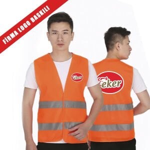 Firma Logolu İkaz Yeleği Turuncu Renk | Baskılı İkaz Yeleği | Logolu İkaz Yeleği