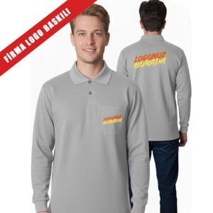 Polo Yaka Sweatshirt Gri Renk [Logo Baskılı] 25 Adet