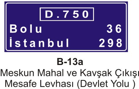 Meskun Mahal ve Kavşak Çıkışı Mesafe Levhası (Devlet Yolu)