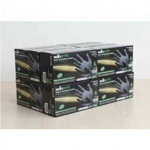 Koinsmh Siyah Nitril Muayene Eldiveni | Pudrasız Tek Kullanımlık Eldiven | 10’lu Koli