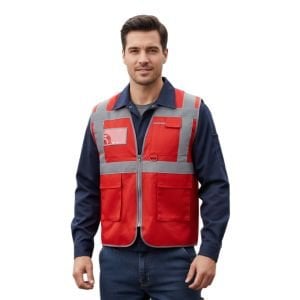 Reflektörlü Mühendis Yeleği Tek Renkli Bordo