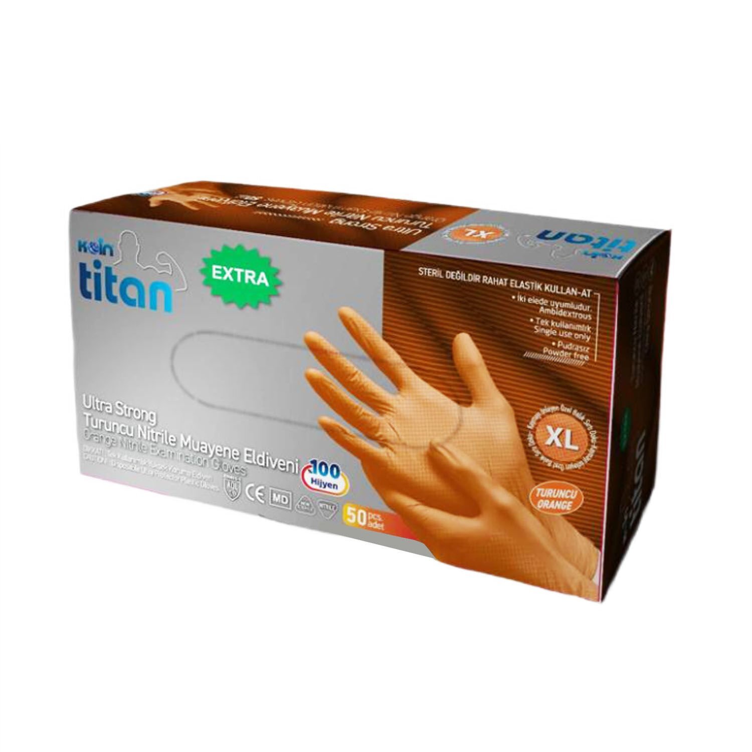 Koin Titan Ekstra Ultra Boy Güçlü Nitril Turuncu Eldiven