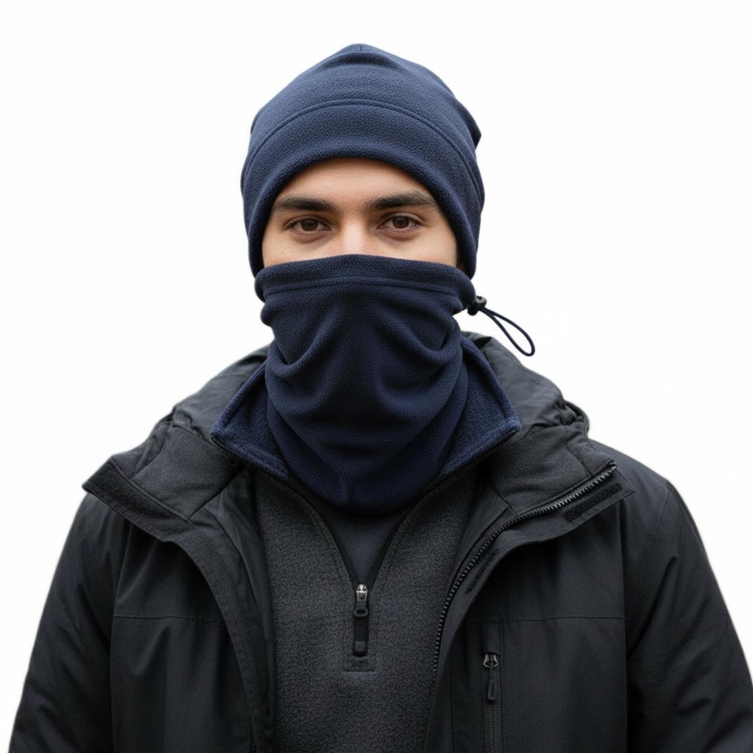 Polar Bere ve Polar Boyunluk Set | İpli Boyunluk Bere Lacivert