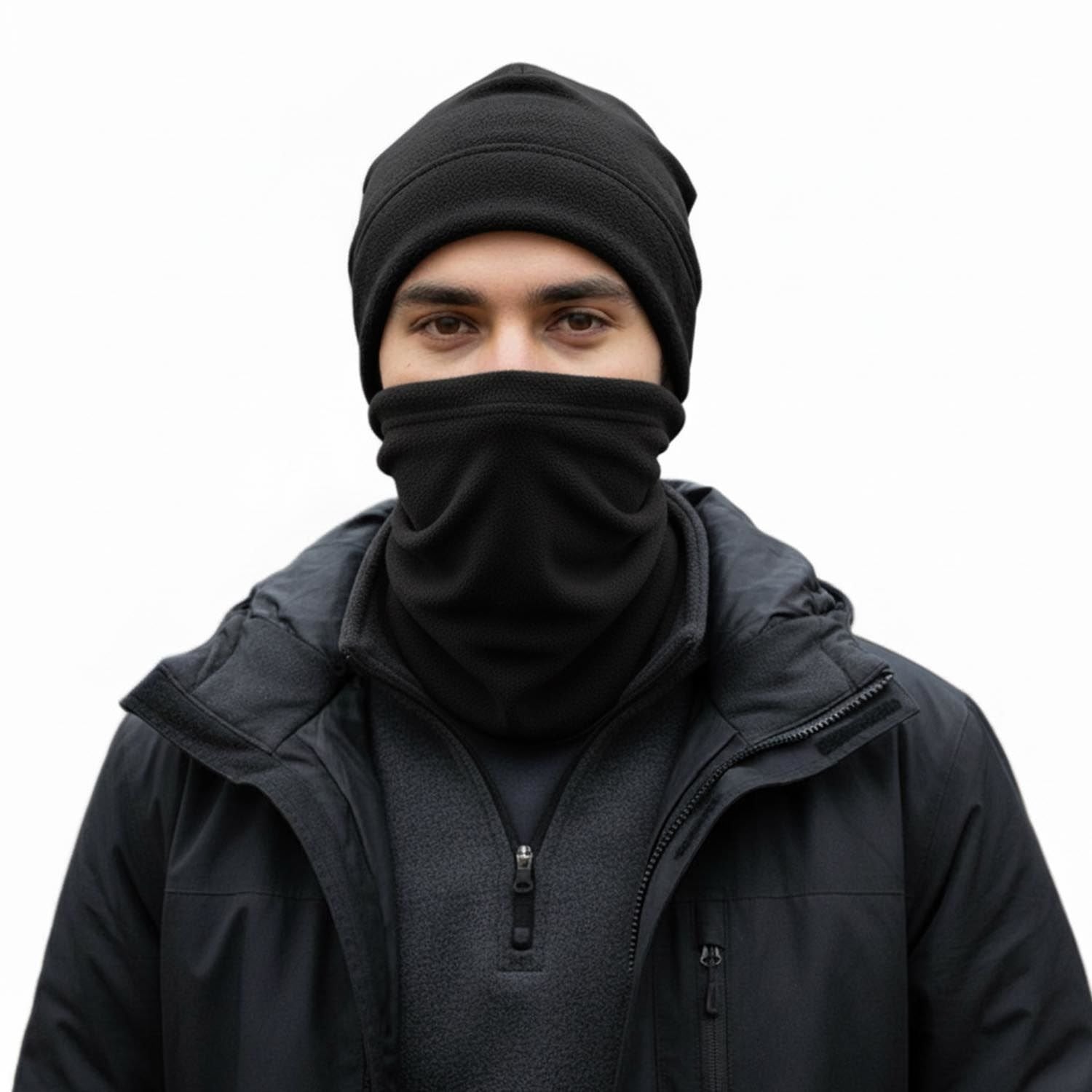 Polar Bere ve Polar Boyunluk Set | İpli Boyunluk Bere Siyah