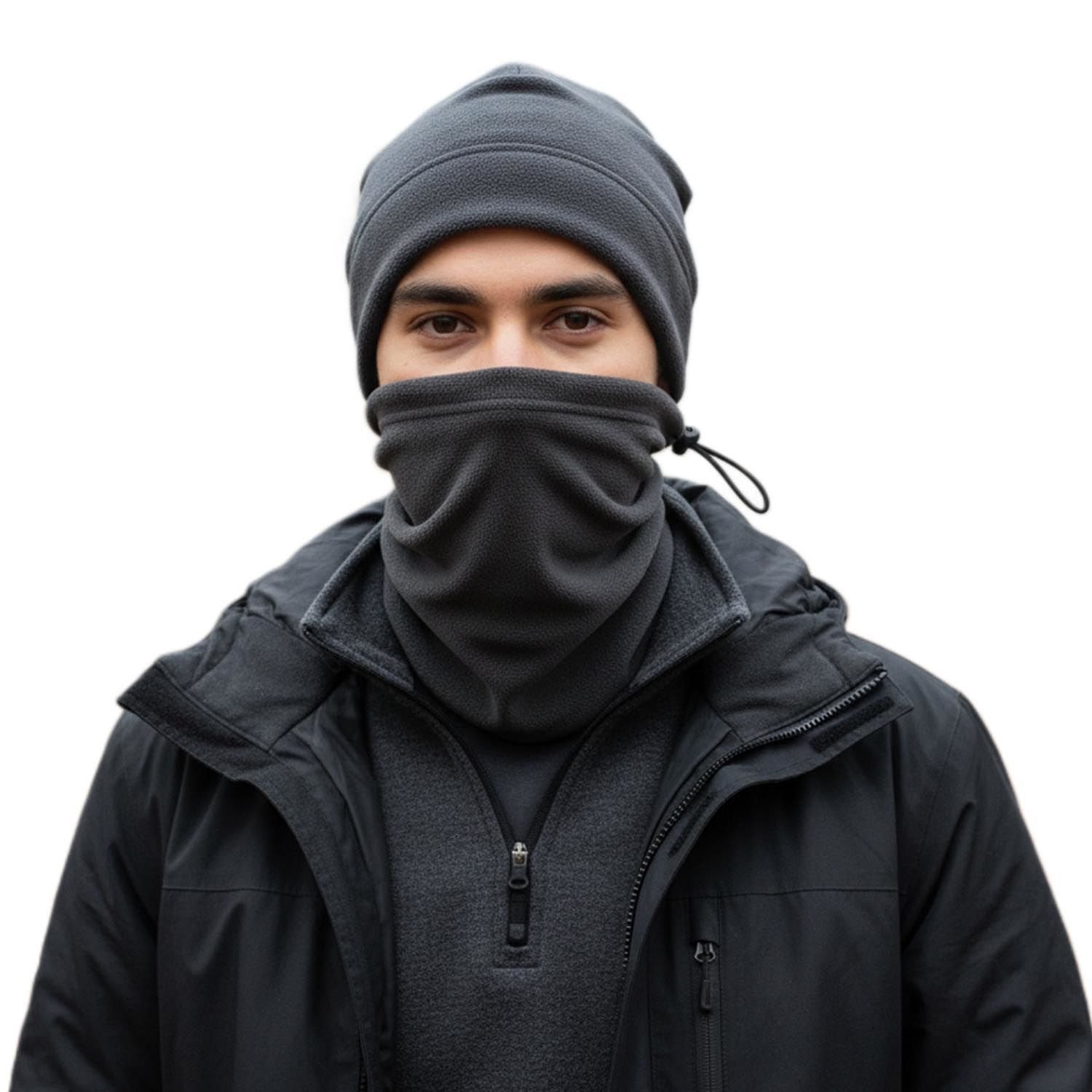 Polar Bere ve Polar Boyunluk Set | İpli Boyunluk Bere Gri