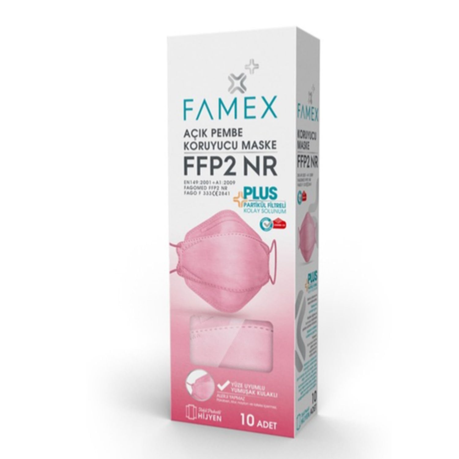 Famex FFP2 N95 10’lu Pembe Solunum Maskesi | Pembe Maske | FFP2 Maske