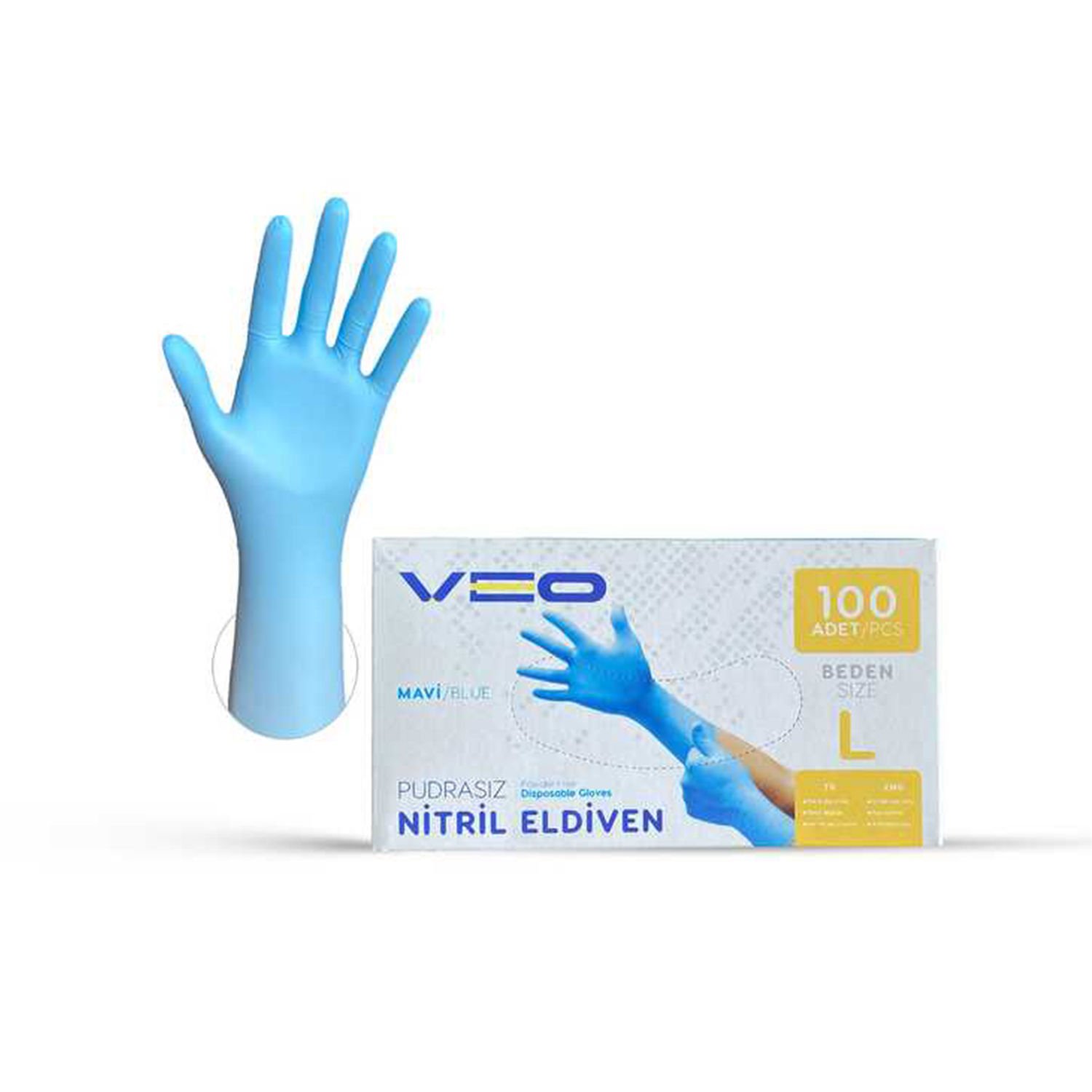 Veo K350 Tek Kullanımlık Pudrasız Nitril Eldiven (100 Adet/Kutu)