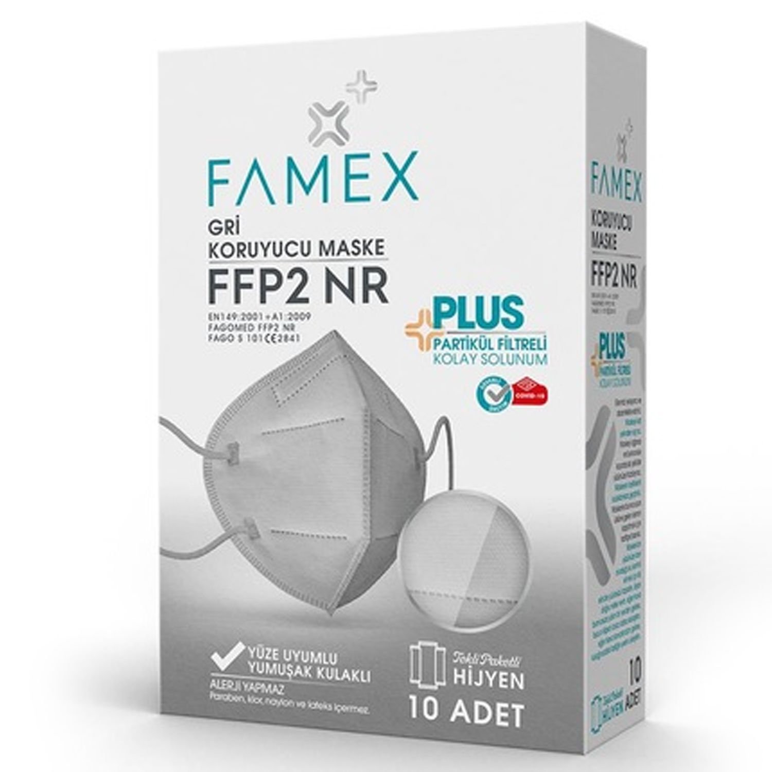 FFP2 N95 Gri Renk 10'lu